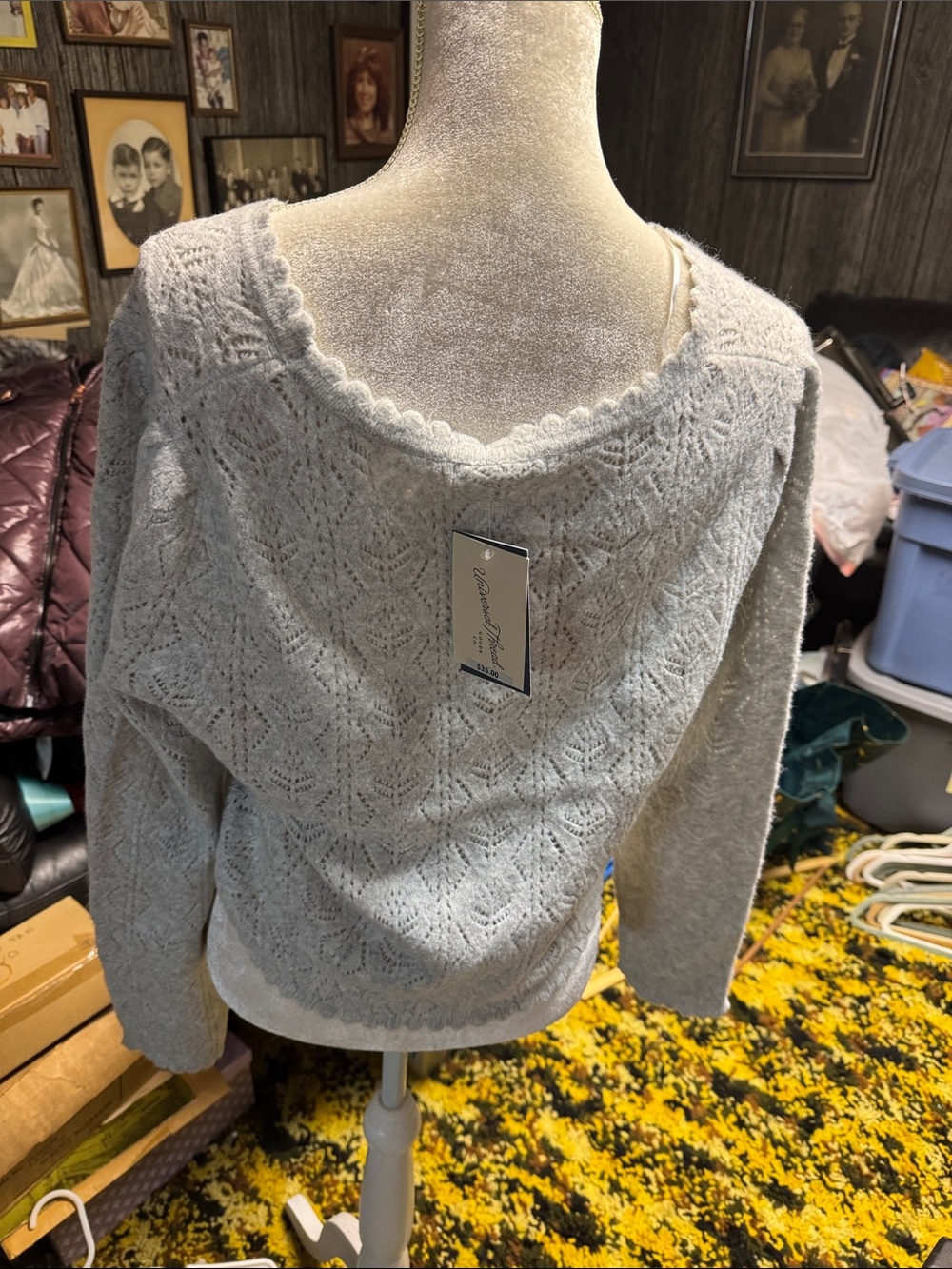 Universal Thread Light Gray Lace-Pattern Button Front Cardigan - Picture 2 of 3